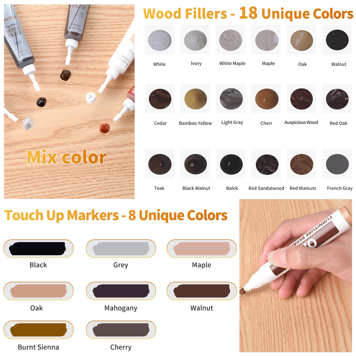 A-HEYIDA wood markers touch up pens for quick scratch concealment.