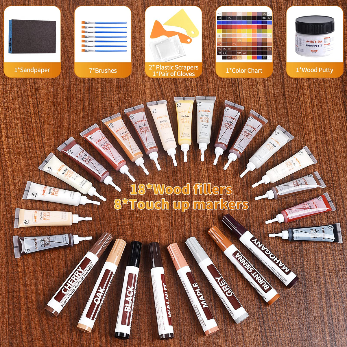 A-HEYIDA wood putty and brushes for durable, seamless restorations.