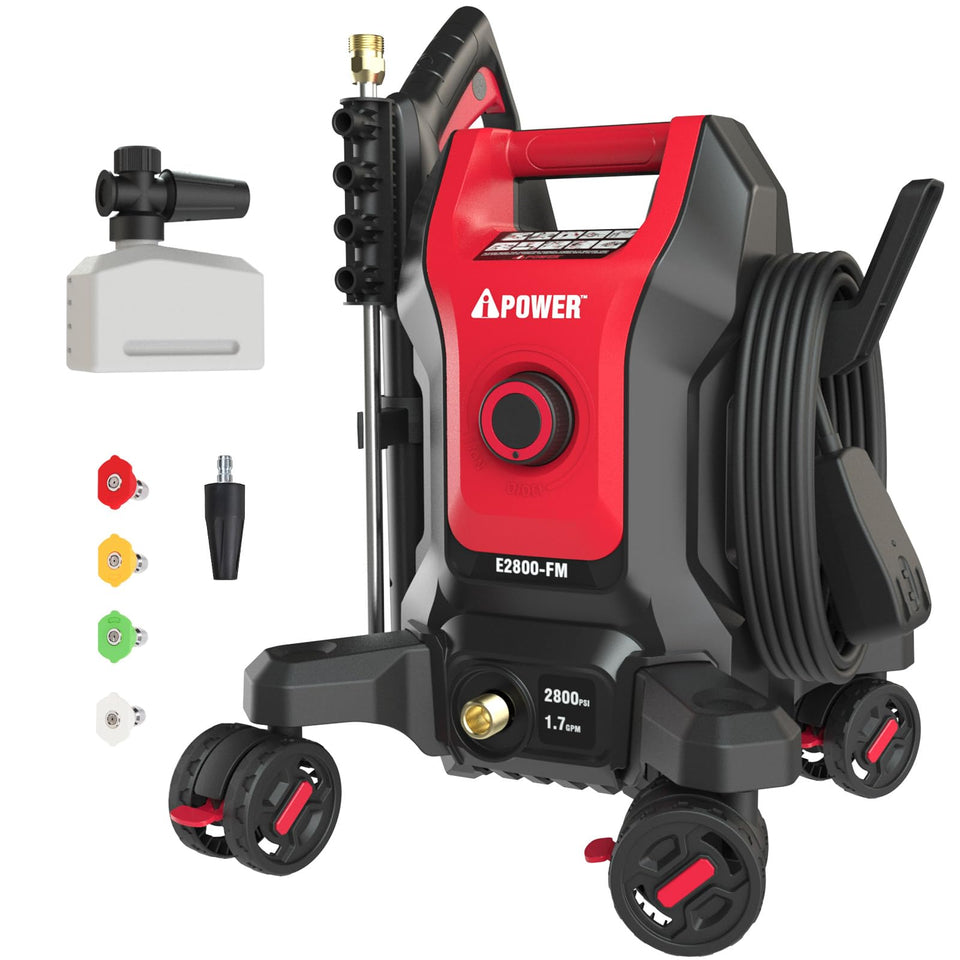 A-iPower Follow Me pressure washer front view highlighting portable handling