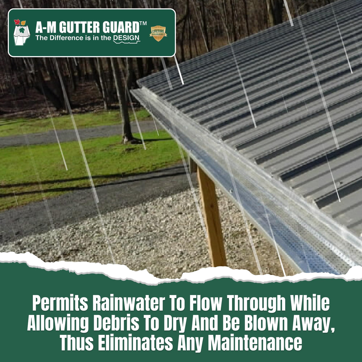 A-M Gutter Guard rain-downpour-protection helps prevent overflow