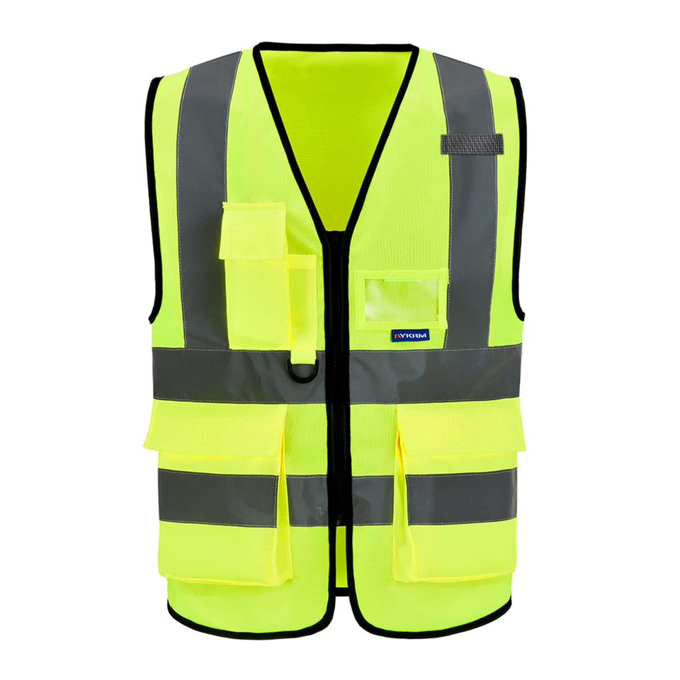 A-SAFETY hi-vis vest front view, neon yellow for high visibility day and night