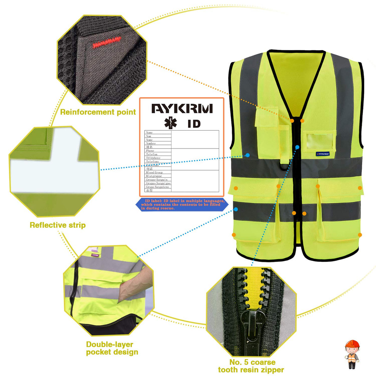 A-SAFETY hi-vis vest neon yellow color for visibility