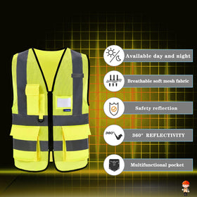 A-SAFETY hi-vis vest with seven pockets front for tools