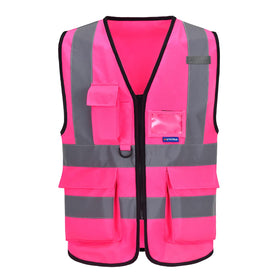 A-SAFETY pink high-visibility vest front view with reflective strips for day and night visibility.