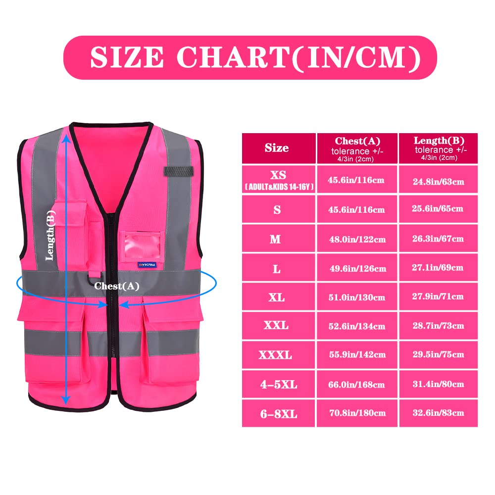 A-SAFETY Pink safety vest back with reflective strips for night visibility
