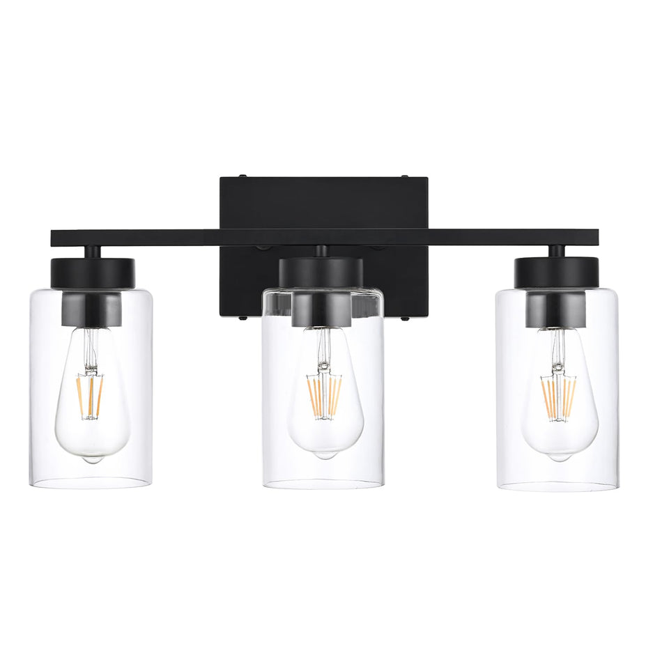 A1A9 3-light vanity light in matte black over a mirror for sleek illumination.