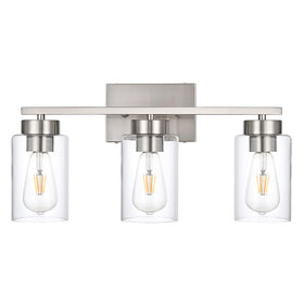 A1A9 3-light bathroom vanity light with brushed nickel finish over a modern mirror