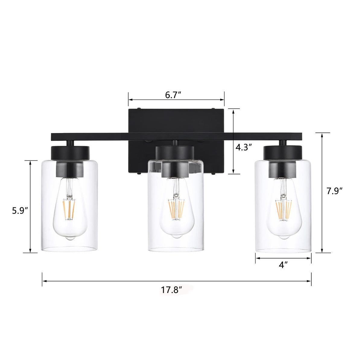 A1A9 bathroom vanity light with clear glass shades provides bright task lighting.