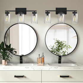 A1A9 glass shades reflect light softly, adding refined bathroom ambiance.