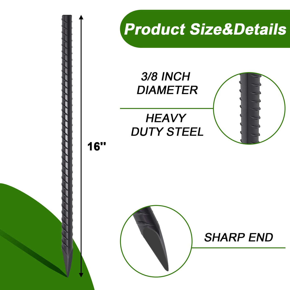 AAGUT heavy-duty metal stakes with 3/8 diameter provide strong anchoring.