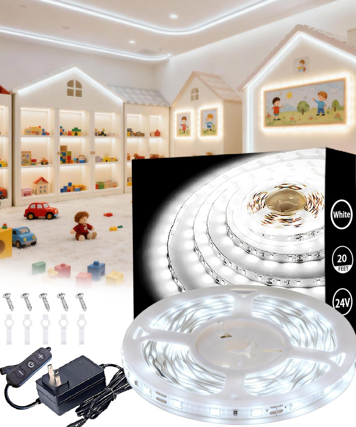 Aalnfe LED strip 20ft unrolled for easy setup and seamless lighting.