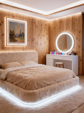 Bedroom ambiance with Aalnfe LED strip glow.