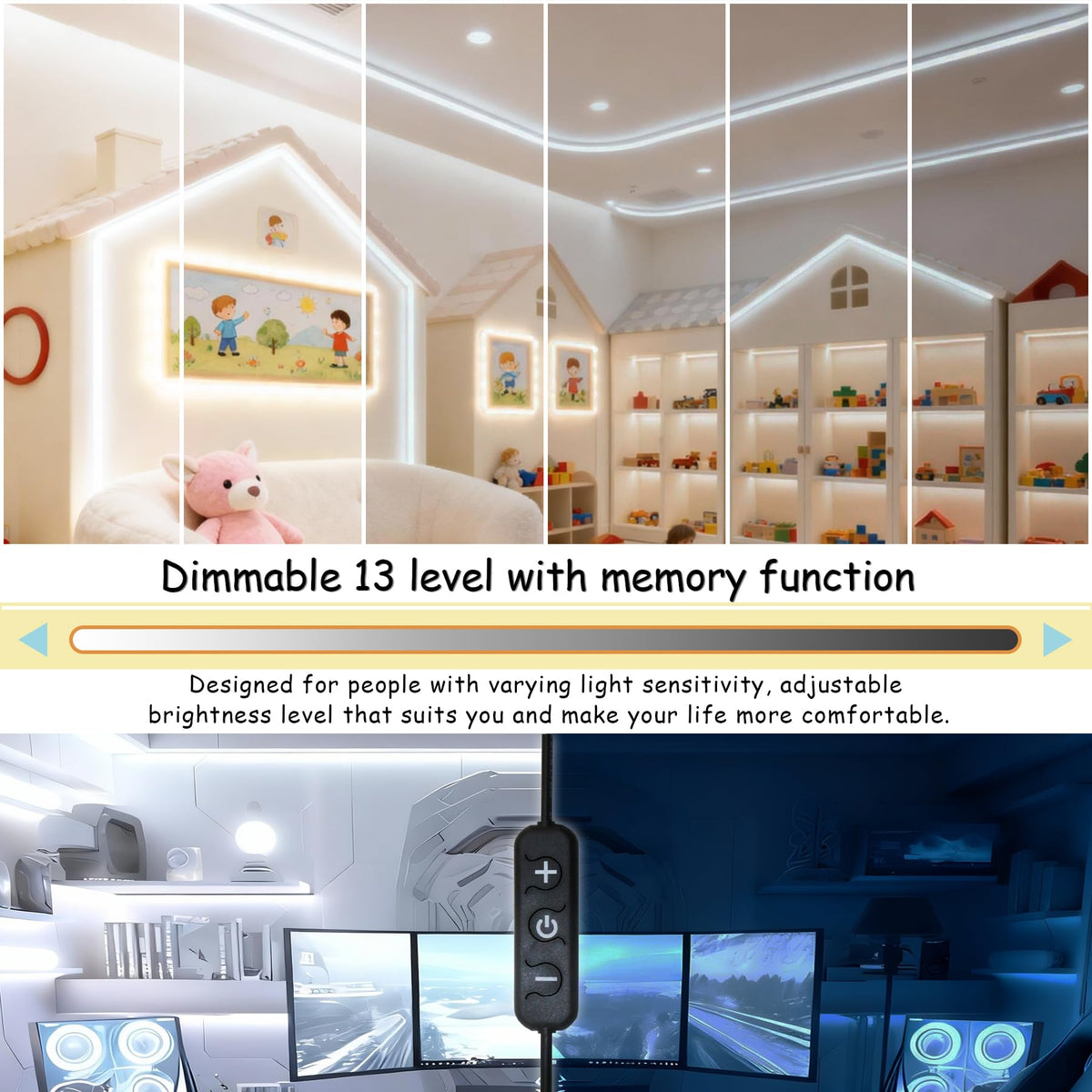 Aalnfe LED strip controller and power adapter enabling adjustable brightness.