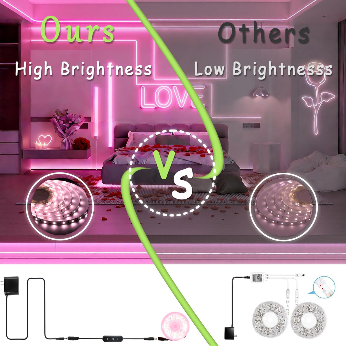 Aalnfe pink LED strip in a bedroom for DIY mood lighting setup