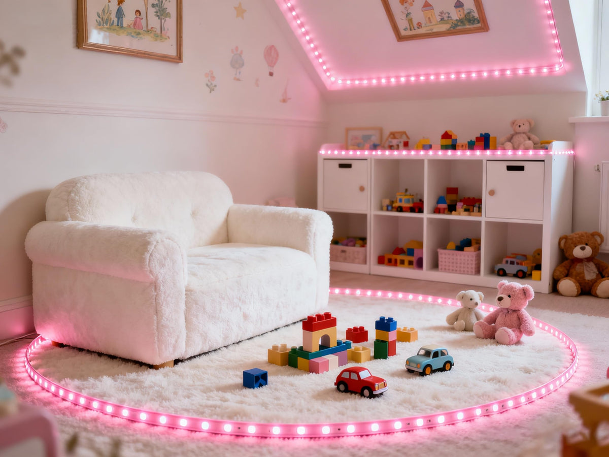 Aalnfe pink LED strip cut lines shown for precise DIY fitting