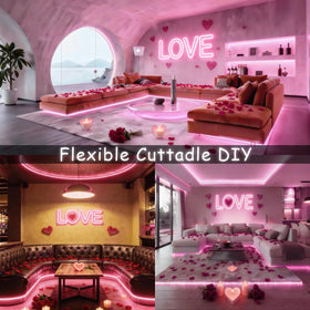 Aalnfe pink LED strip used as kitchen backsplash illumination for vibrant work areas