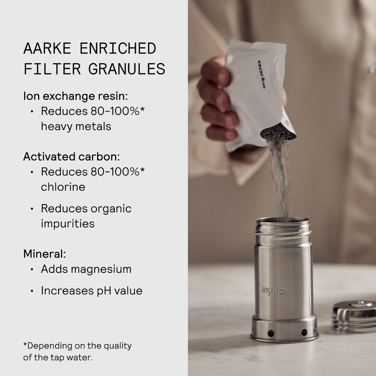 Aarke magnesium ion release technology transfers minerals into water.