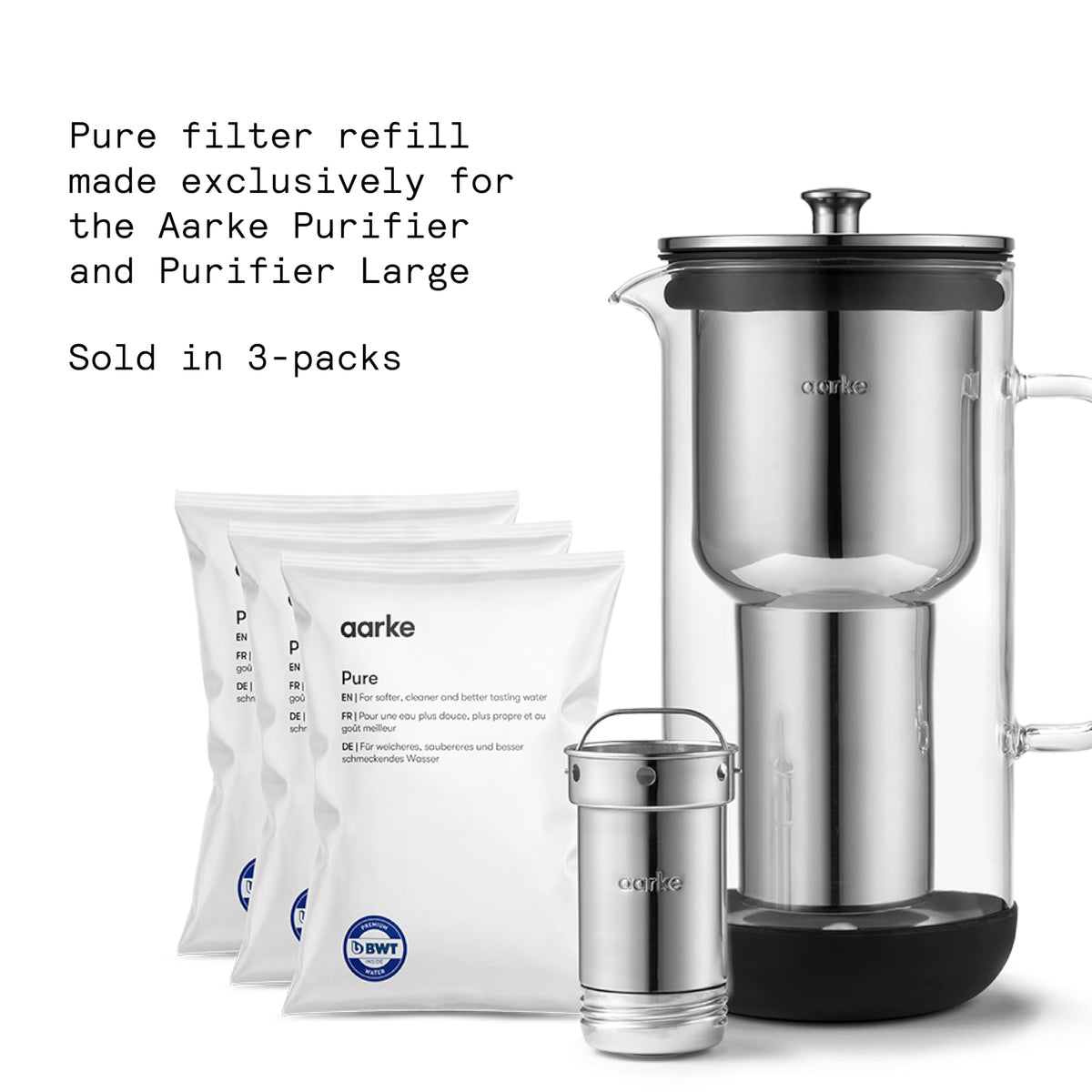 Aarke Purifier Large with granules installed in the refillable cartridge