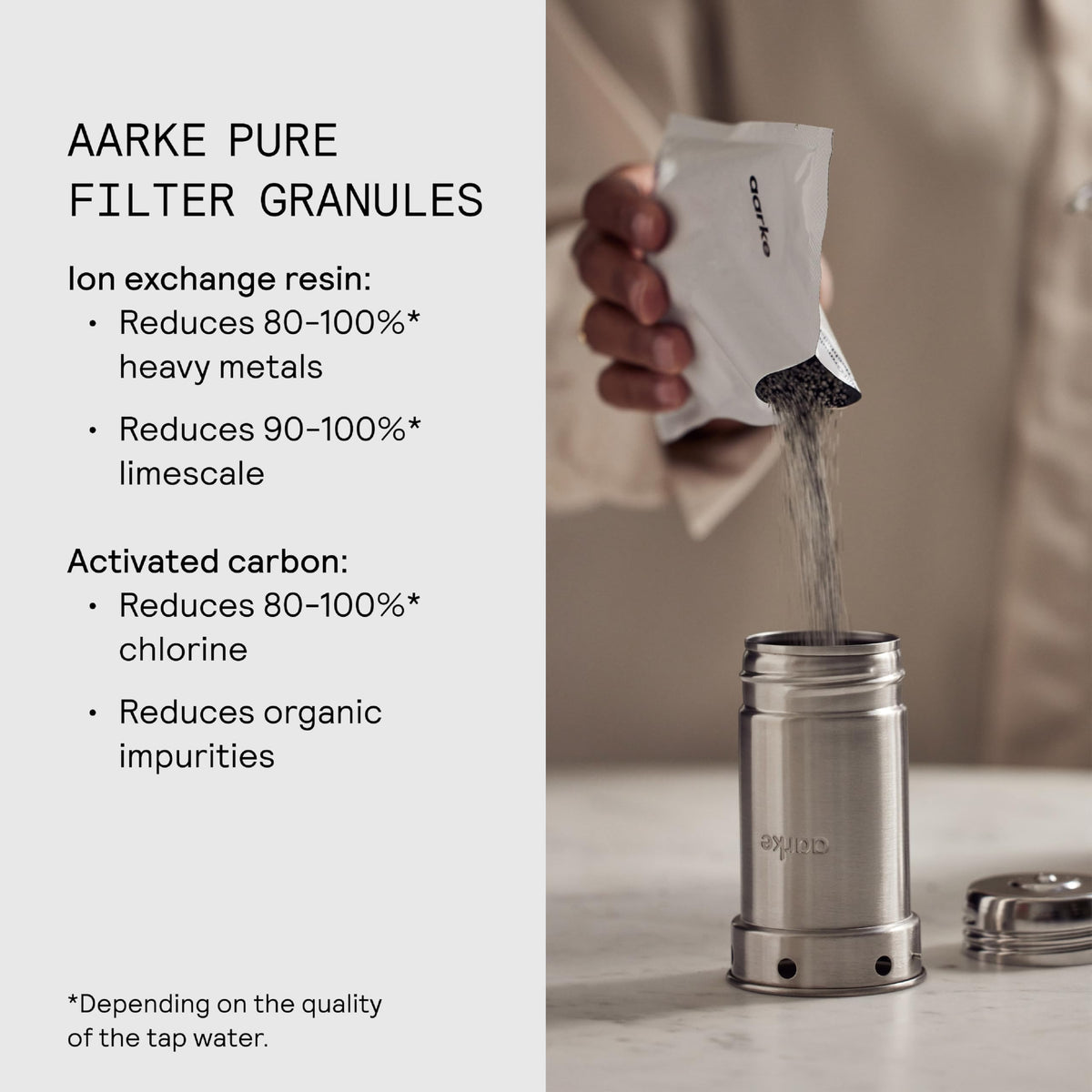 Aarke unopened granule bags stored in a cool, dry place
