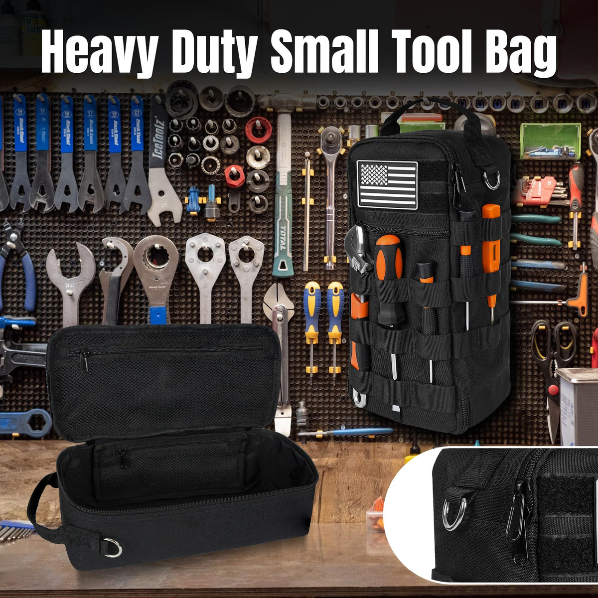 AASTT 13-Inch tool bag water-resistant material protects tools outdoors.