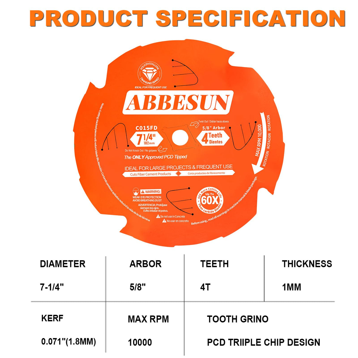 Abbesun D0704DH blade designed for fiber cement and laminate tasks