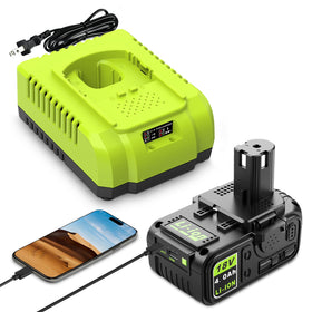 Abeden 18V 4.0Ah battery powers Ryobi ONE+ tools for longer runtime.