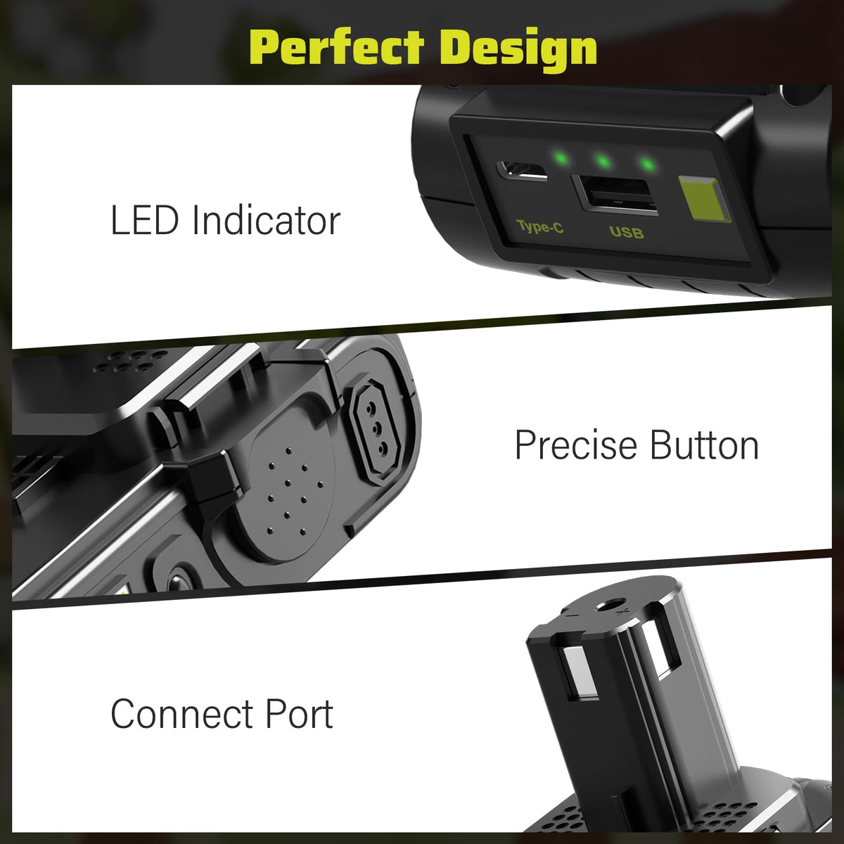 Abeden LED power indicator shows remaining charge at a glance
