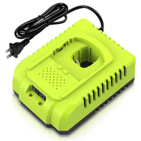 Abeden P117 fast charger front view powering Ryobi 18V batteries