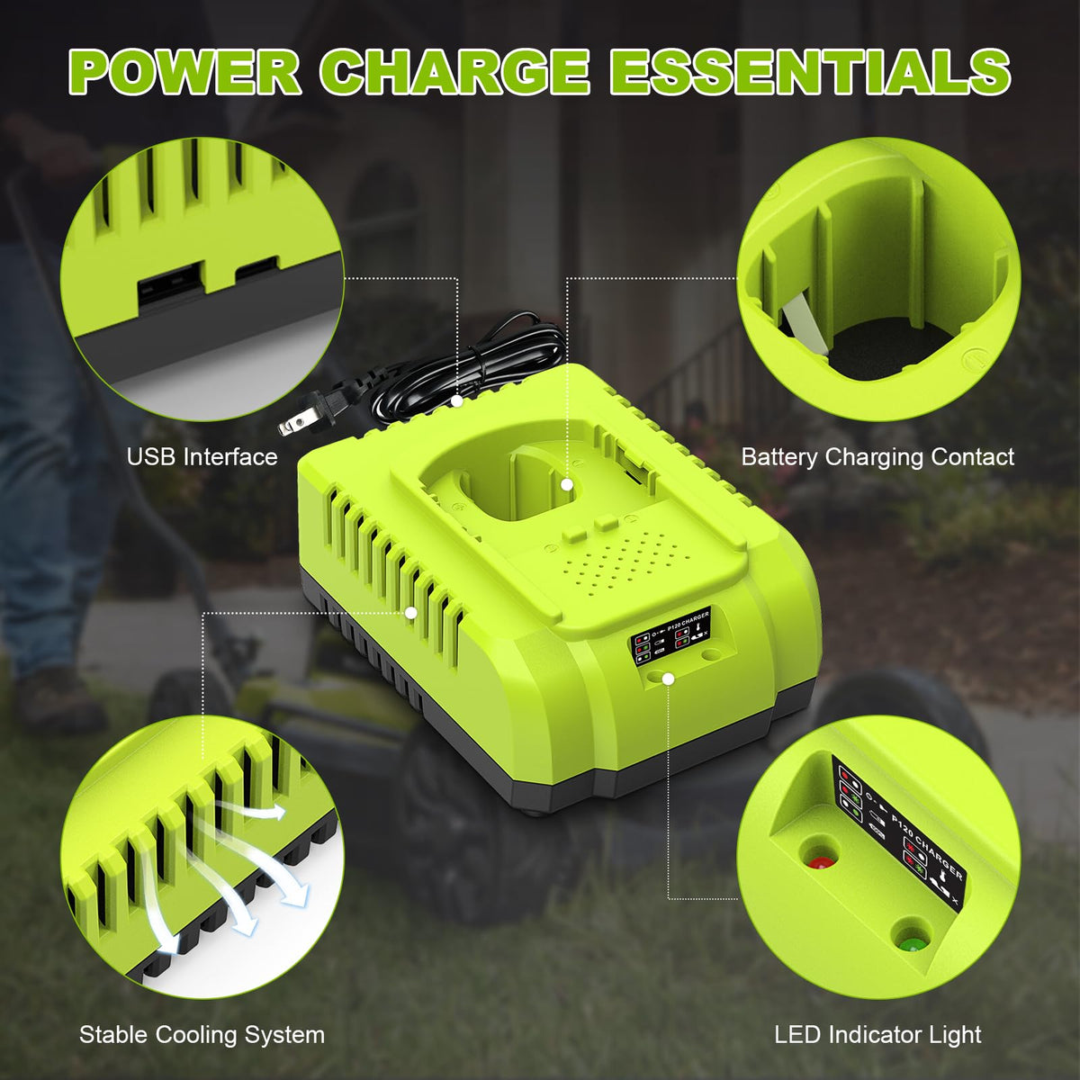 Abeden P117 fast charger side view highlighting compact form