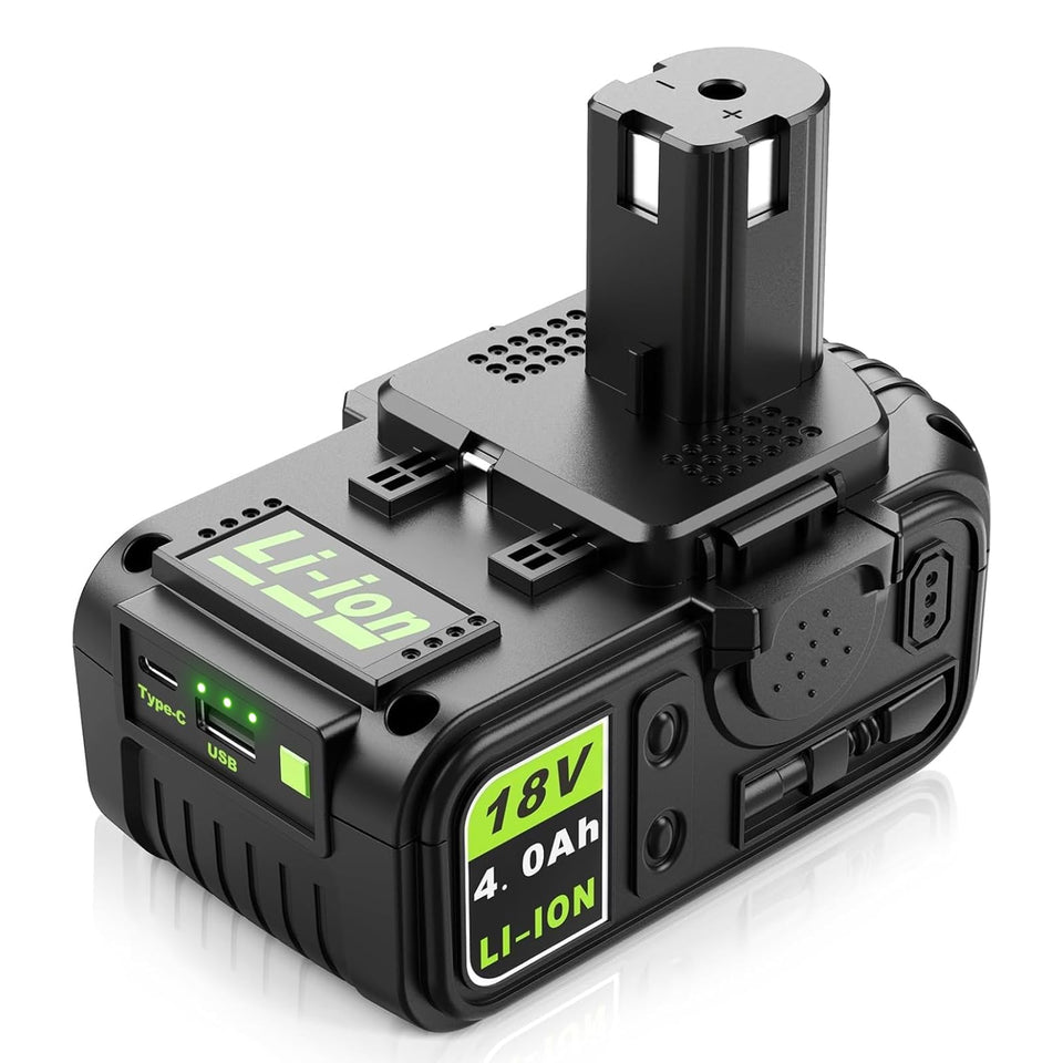 Abeden Ryobi 18V P108 4.0Ah battery front view for reliable power