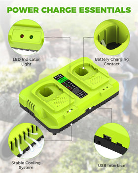 Abeden Ryobi 18V One+ charger indicators display charging status clearly.