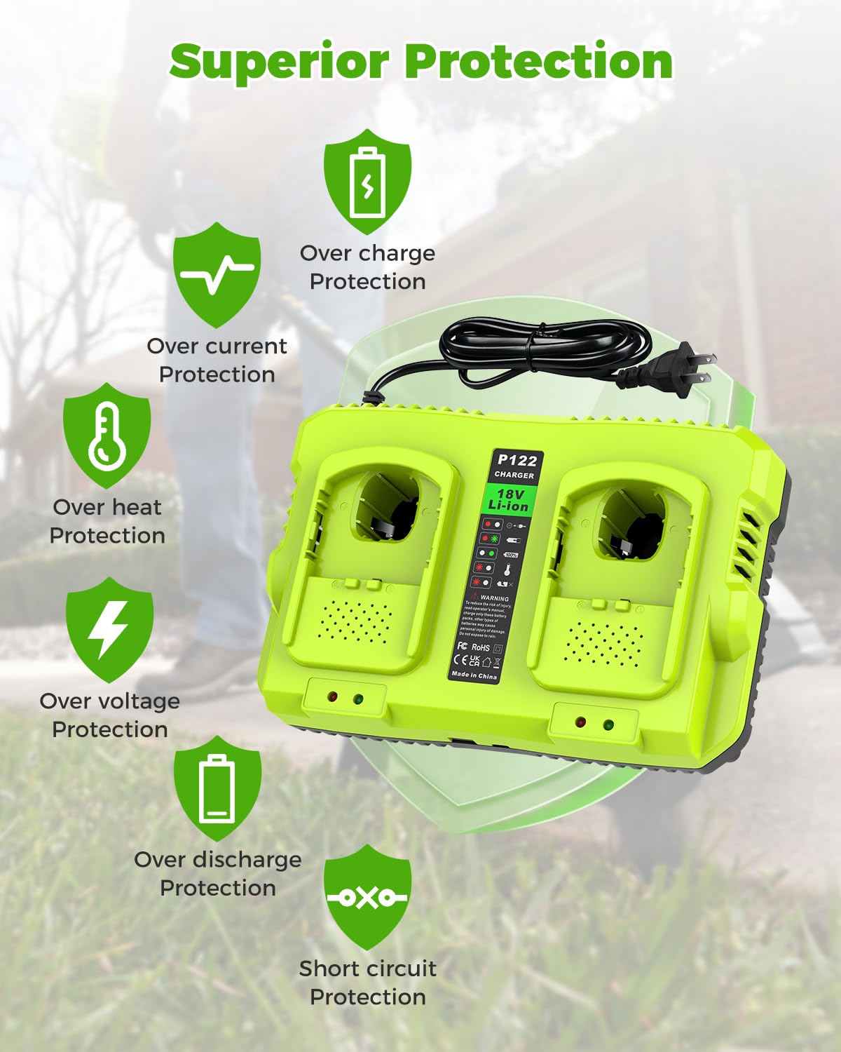Abeden Ryobi charger heat dissipation design maintains safe operation.