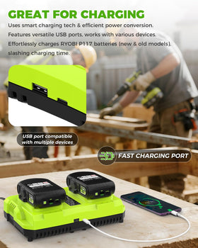 Abeden Ryobi dual-port charger compact design suitable for job sites.