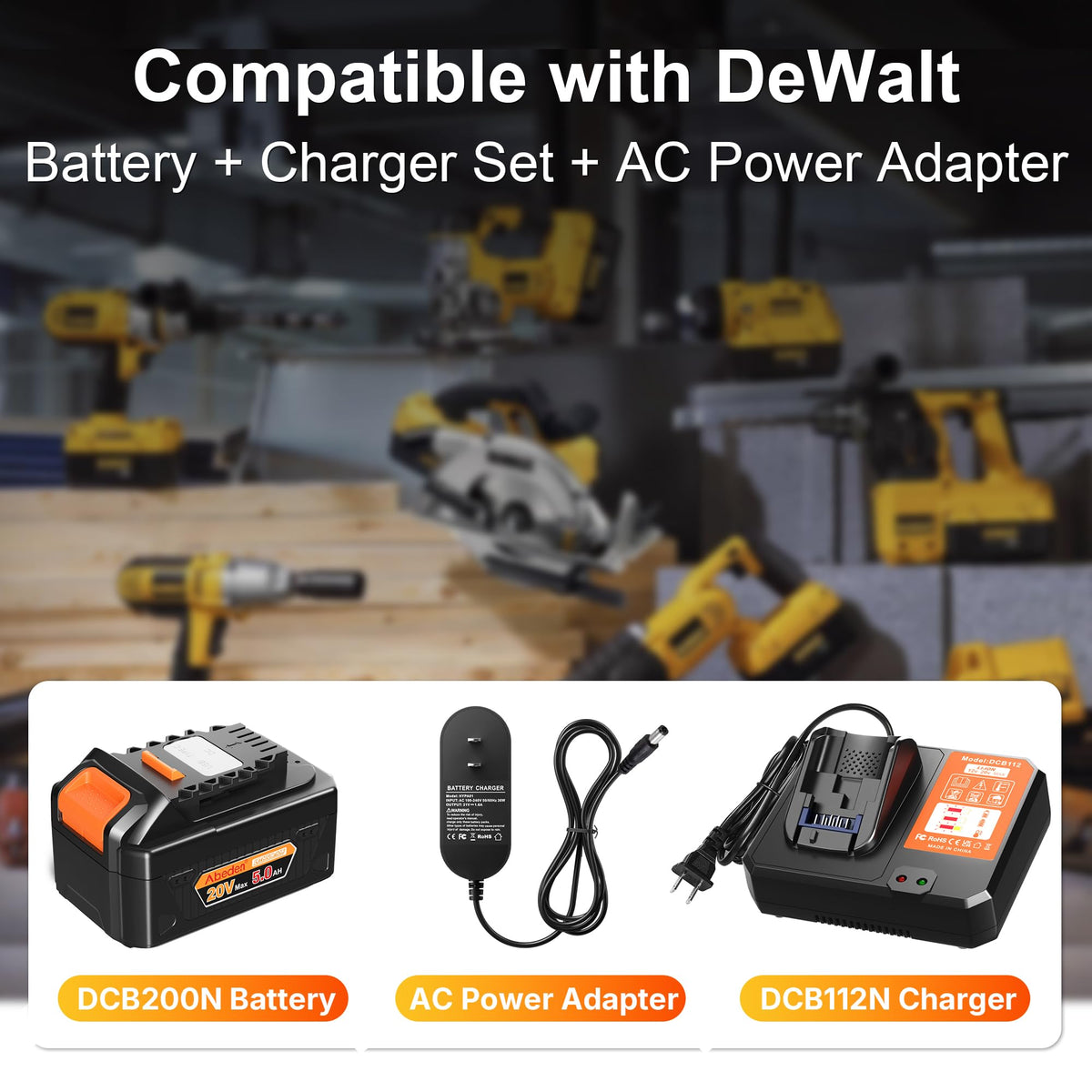 Abeden wide compatibility with Dewalt 20V Max batteries and tools.