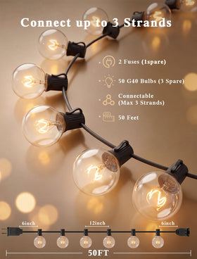 Abeja 50ft G40 globe lights end-to-end connectable for larger spaces