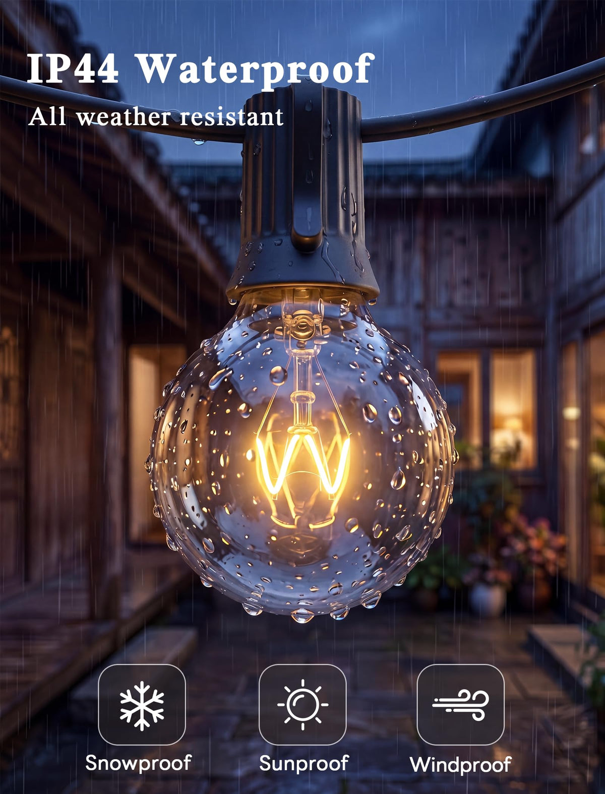 Abeja G40 bulbs emit 2200K soft glow for romantic outdoor evenings