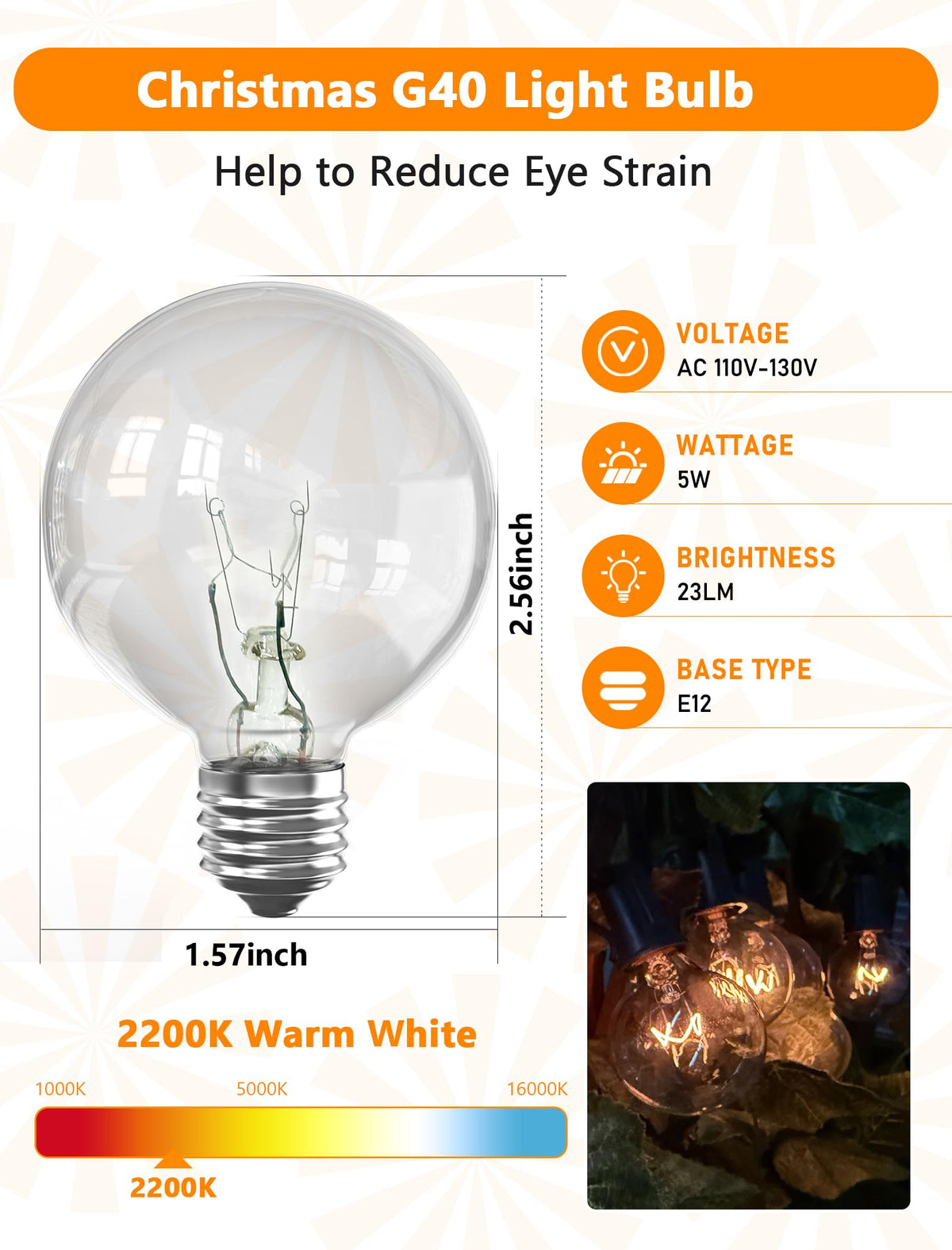 Abeja G40 IP44 bulb detail, weather-resistant for patios and gardens.