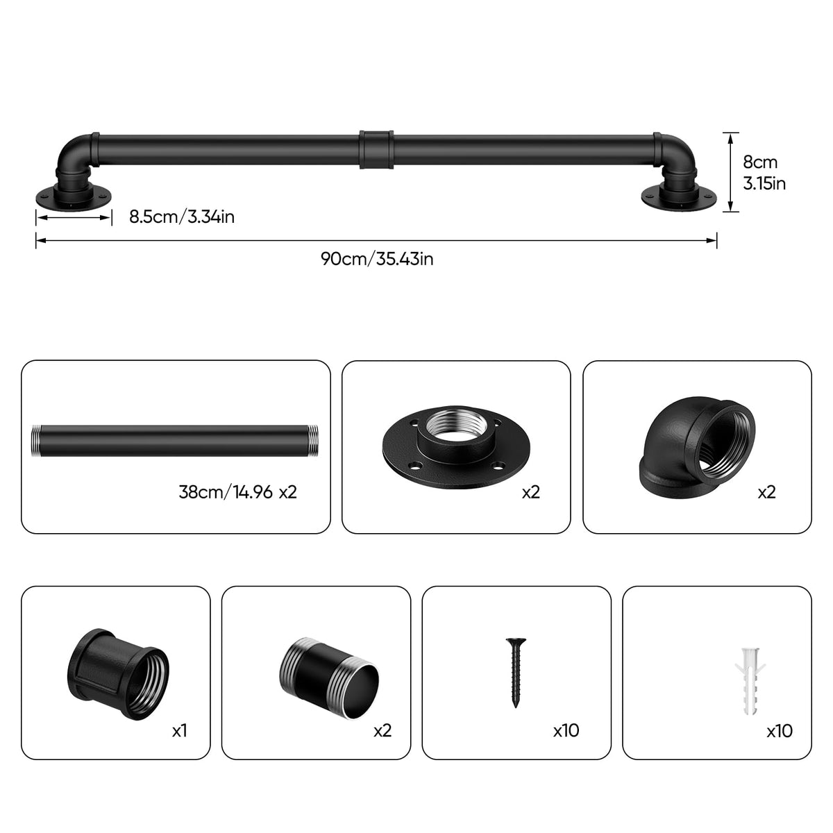 Abiglifty outdoor stair rail in black, weather-resistant finish for exterior steps