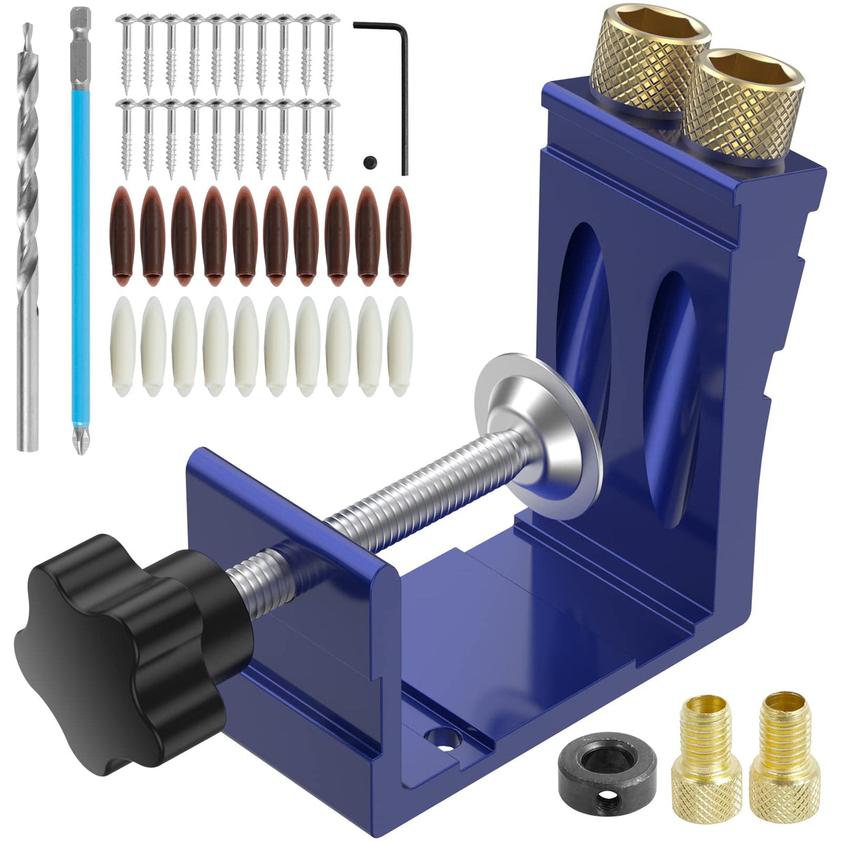 Abizarch pocket hole jig with clamp for precise angled joinery.