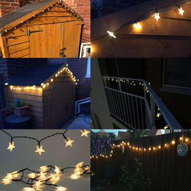 Abkshine ambient garden lighting brightens a patio and fence line.