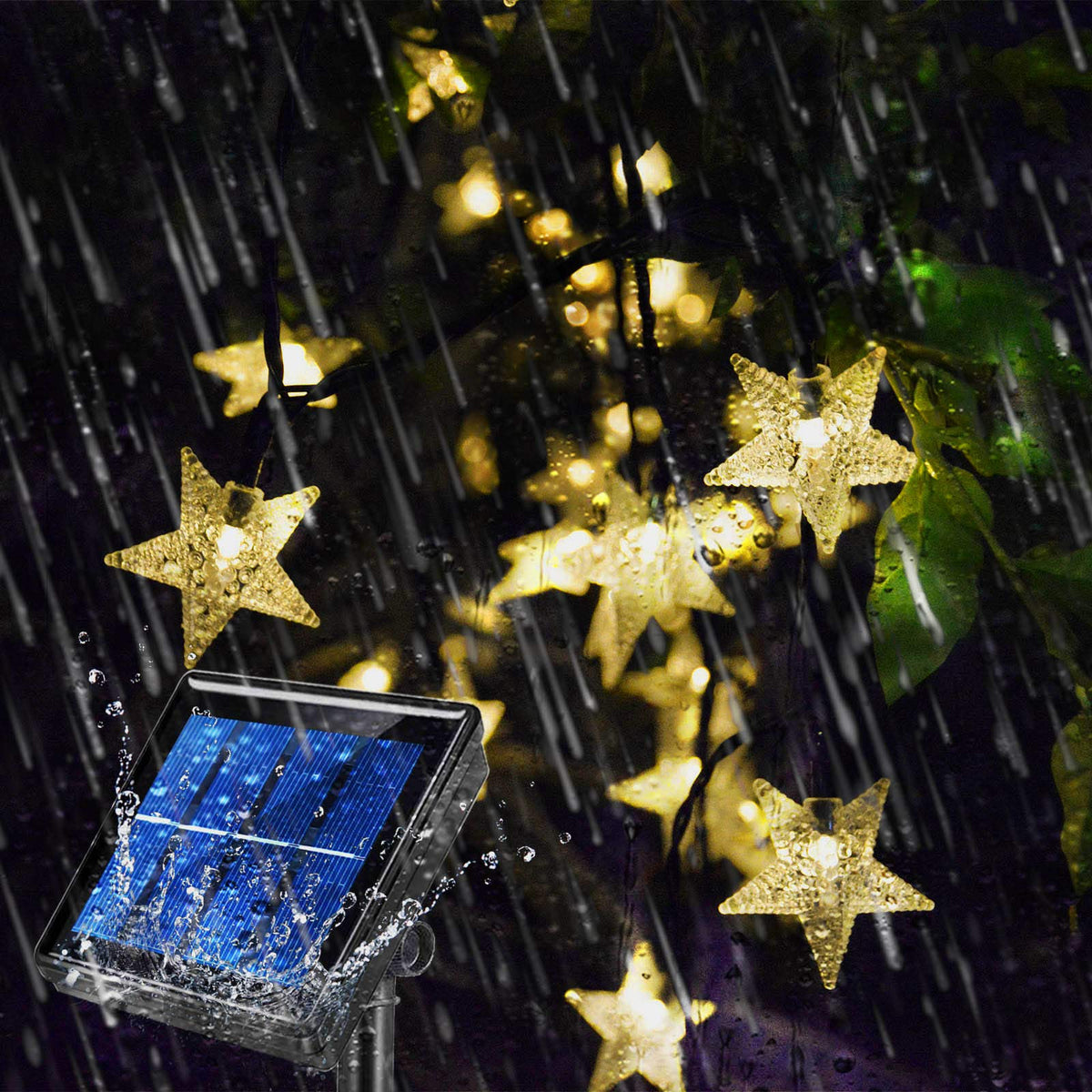 Abkshine highlights garden features like fountains and trees with star lights.