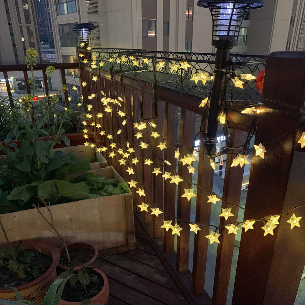 Abkshine solar panel and battery unit powering the star lights.