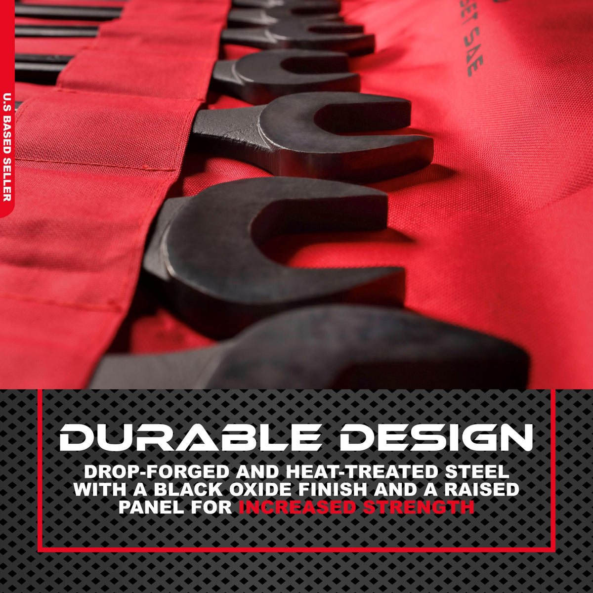 ABN canvas wrench roll keeps the set organized on a bench.