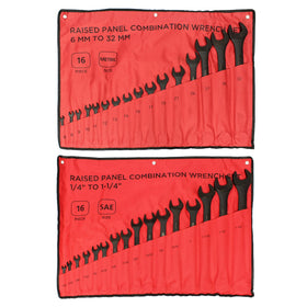 ABN combination wrenches with roll pouch showing open and box ends for versatile use