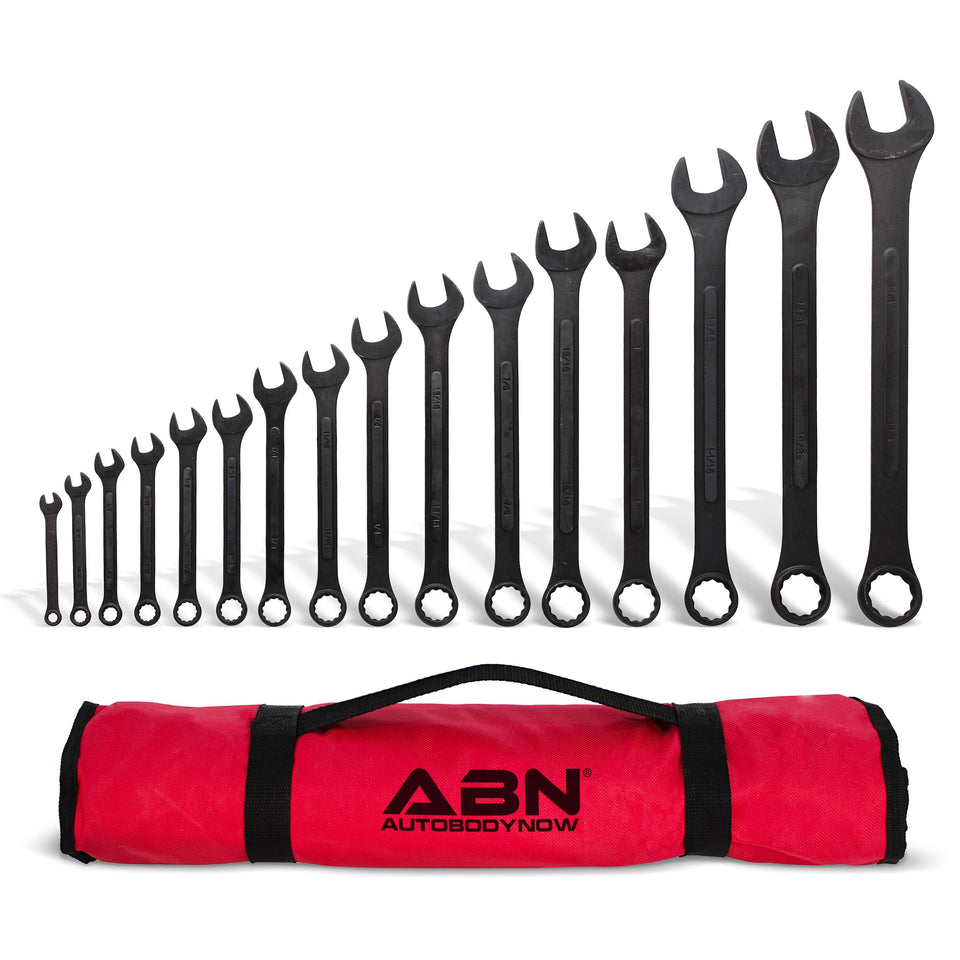 ABN 16-piece SAE wrench set ready for automotive repairs.