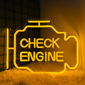 Abooly Check Engine Light Neon Sign adds bright yellow glow for garage decor.