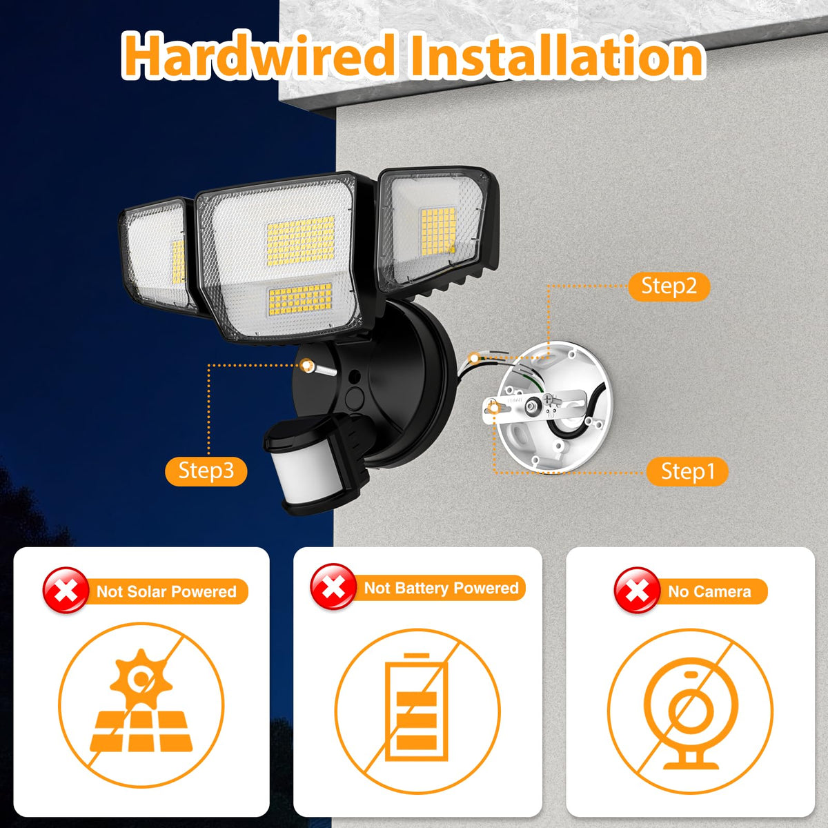 Abovizo 4-head architecture illuminates a wider area for yard safety.