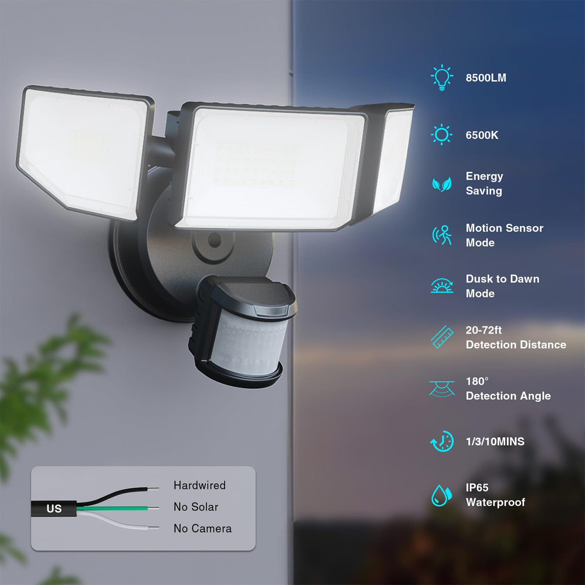 Abovizo 8500LM output at 6500K provides clear outdoor illumination