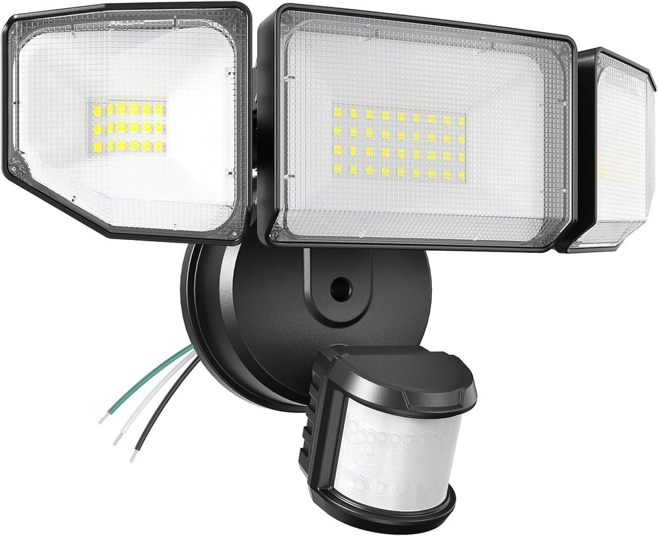 Abovizo 85W motion sensor outdoor light front view showing bright daylight illumination