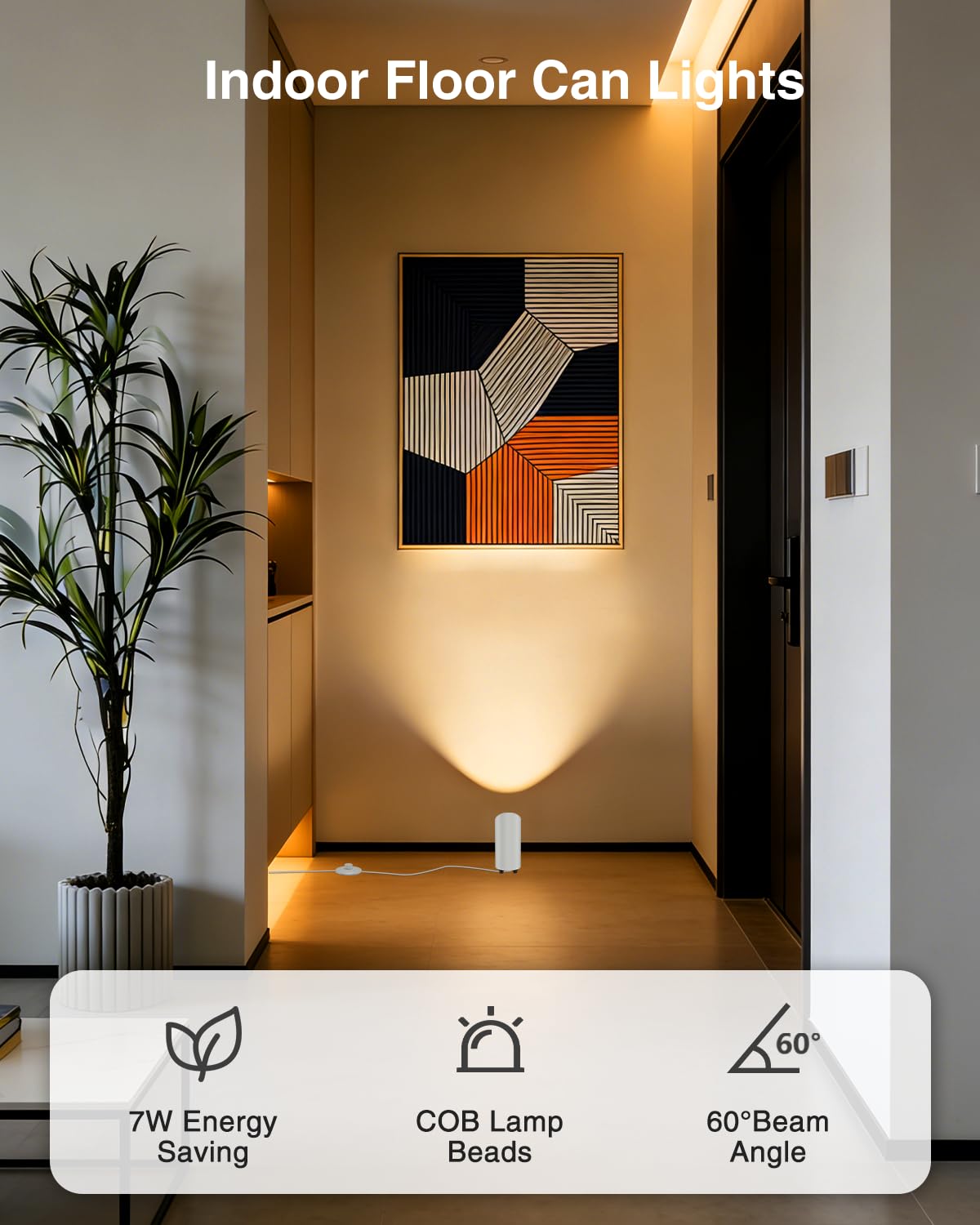 Abovizo floor can light brushed aluminum design provides subtle ambient glow.